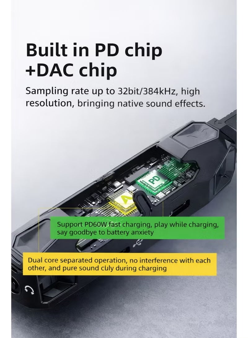 بيفا PIVA X41 4 في 1 USB-C مركز الألعاب ومحطة حوض مع بطاقة صوت DAC ، شحن سريع 60W PD ، مقبس صوت 3.5 مم ، منفذ بيانات USB ، إضاءة RGB - متوافق مع iPhone و iPad و Android و RedMagic وأجهزة الكمبيوتر المحمولة - Image 5