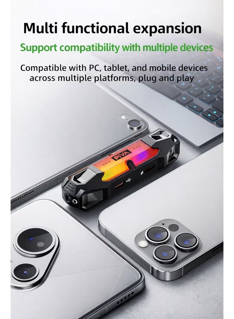 بيفا PIVA X41 4 في 1 USB-C مركز الألعاب ومحطة حوض مع بطاقة صوت DAC ، شحن سريع 60W PD ، مقبس صوت 3.5 مم ، منفذ بيانات USB ، إضاءة RGB - متوافق مع iPhone و iPad و Android و RedMagic وأجهزة الكمبيوتر المحمولة - Image 4