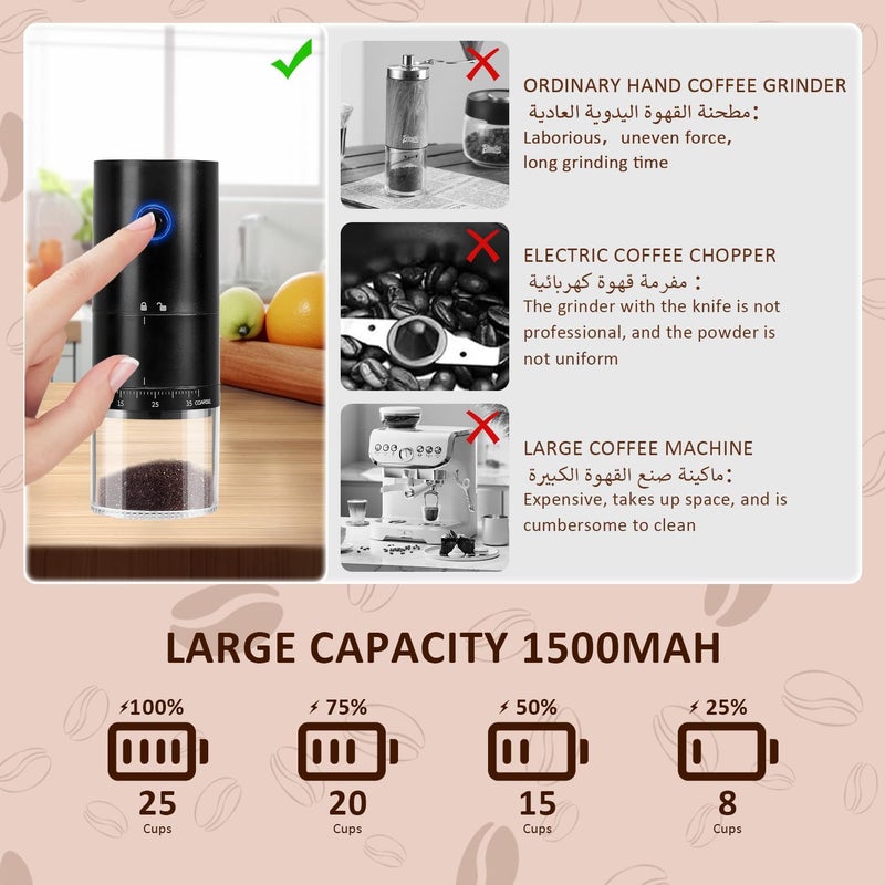 Electric Burr Coffee Grinder - Portable Coffee Grinder with 38 Adjustable Grind Settings (Black) - Image 4