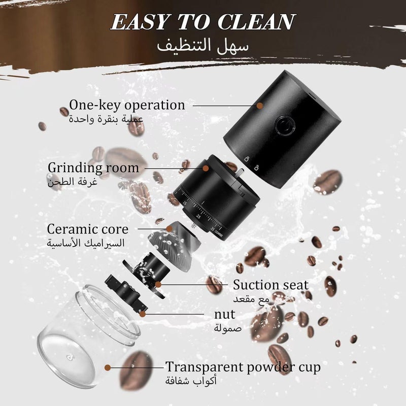 Electric Burr Coffee Grinder - Portable Coffee Grinder with 38 Adjustable Grind Settings (Black) - Image 3