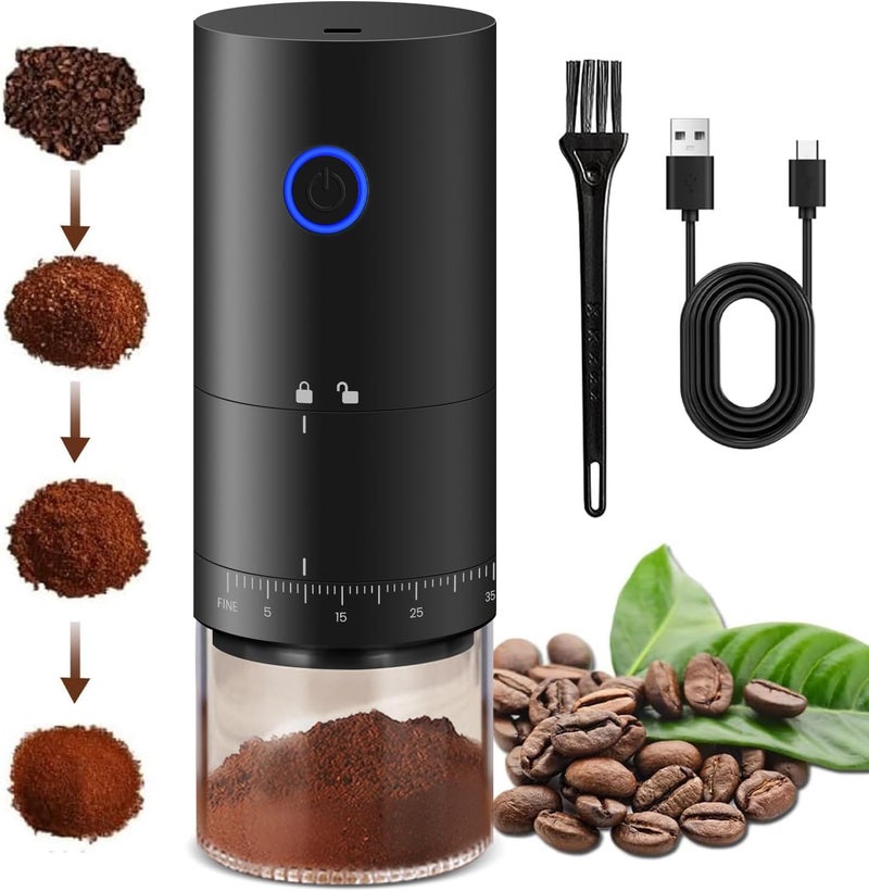 Electric Burr Coffee Grinder - Portable Coffee Grinder with 38 Adjustable Grind Settings (Black) - Image 1