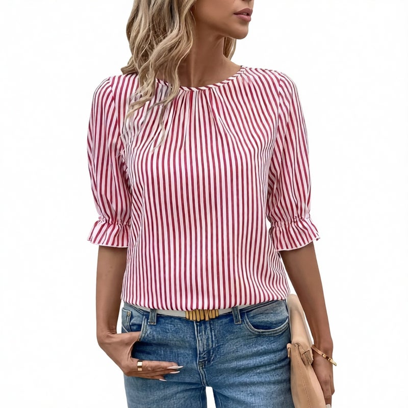 Blue Stripe Button Design Shirt Top - Image 3