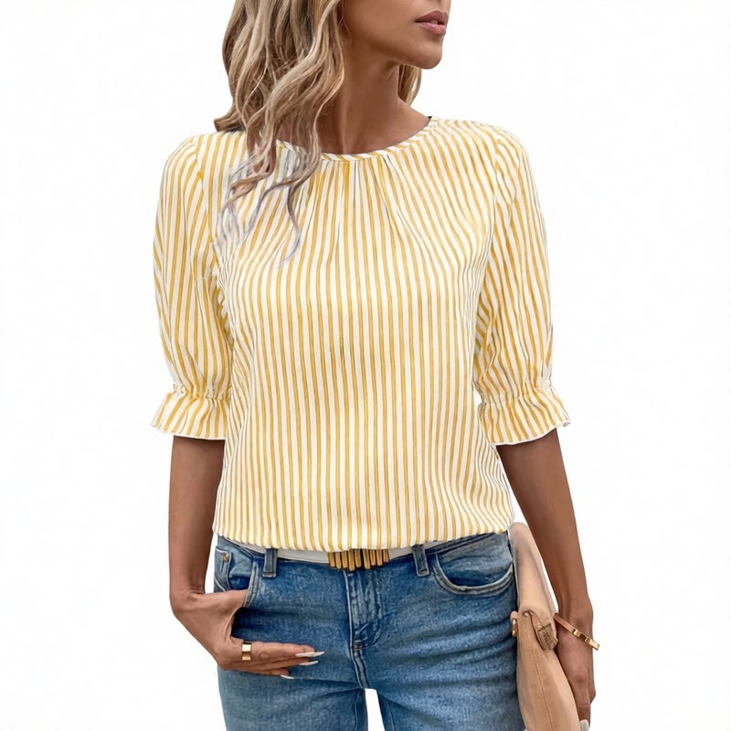 Blue Stripe Button Design Shirt Top - Image 4