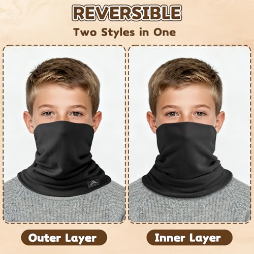 GXCROR Kid Winter Neck Warmer, Reversible Fleece Gaiter Scarf, Windproof Face Mask - Image 2