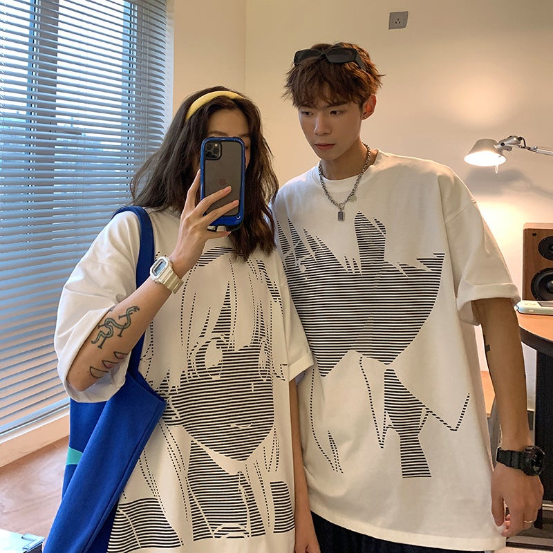 National fashion short-sleeved T-shirt men's summer fashion brand printed versatile couple's T-shirt Hong Kong style loose plus size round neck top - Image 4