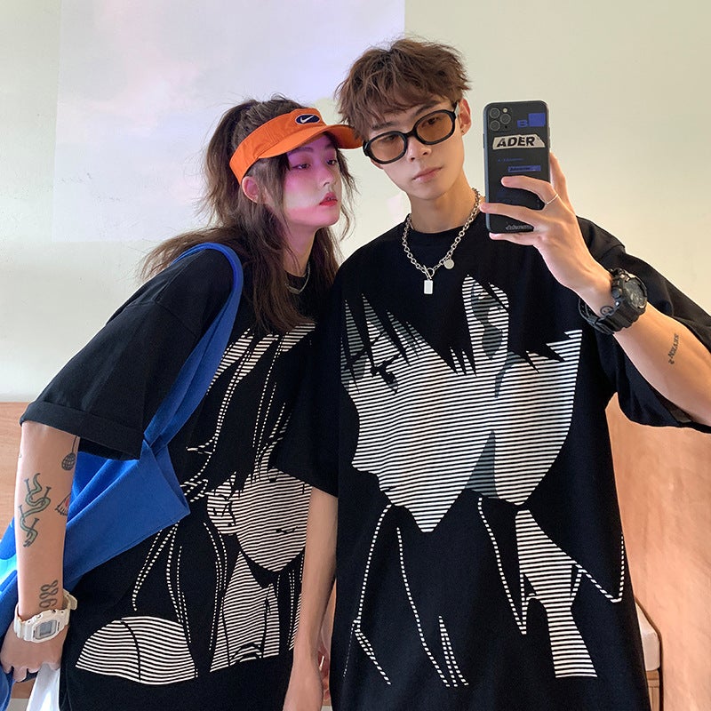 National fashion short-sleeved T-shirt men's summer fashion brand printed versatile couple's T-shirt Hong Kong style loose plus size round neck top - Image 2