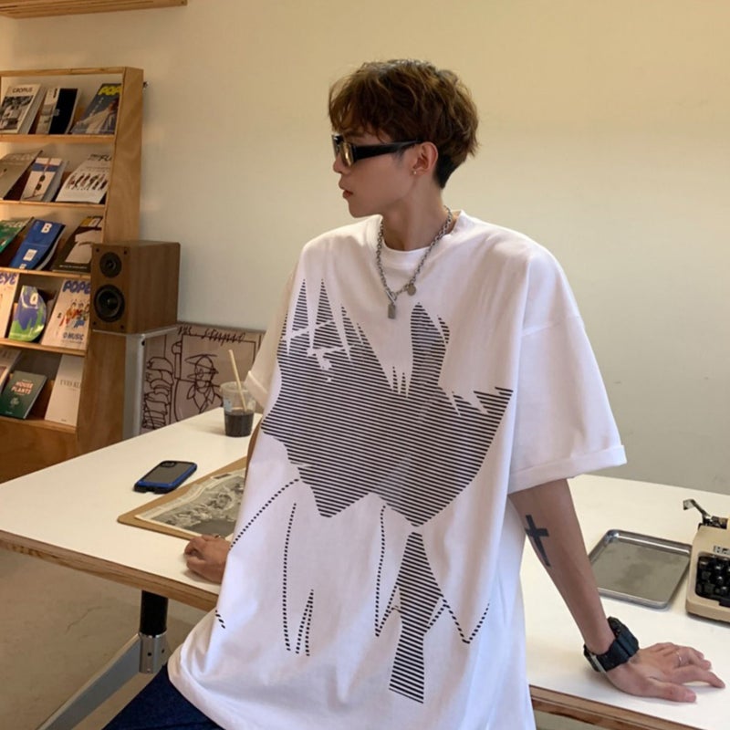 National fashion short-sleeved T-shirt men's summer fashion brand printed versatile couple's T-shirt Hong Kong style loose plus size round neck top - Image 1