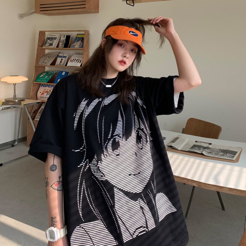 National fashion short-sleeved T-shirt men's summer fashion brand printed versatile couple's T-shirt Hong Kong style loose plus size round neck top - Image 3