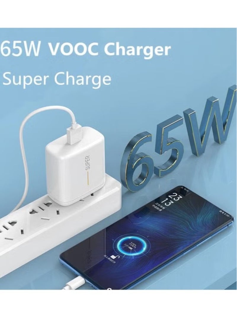 محول شحن فلاش سوبر VOOC بقوة 65 واط مع كابل تايب سي متوافق مع اوبو - Image 1