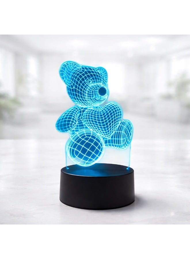 3D Teddy Bear LED Illusion Lamp with Touch Control – Warm, Cold & Natural Light – USB Powered - Image 1