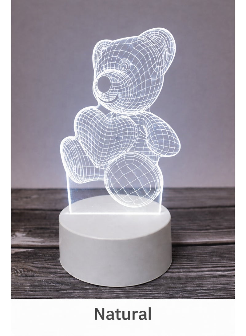 3D Teddy Bear LED Illusion Lamp with Touch Control – Warm, Cold & Natural Light – USB Powered - Image 3