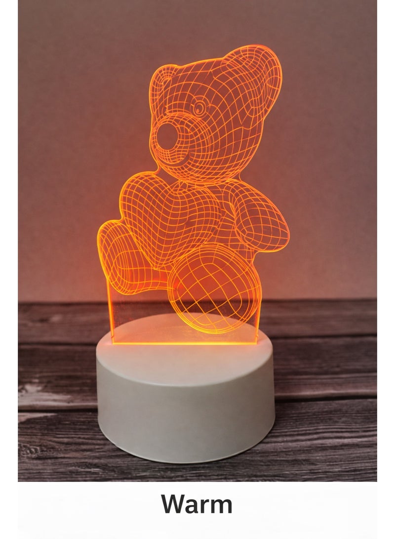 3D Teddy Bear LED Illusion Lamp with Touch Control – Warm, Cold & Natural Light – USB Powered - Image 4