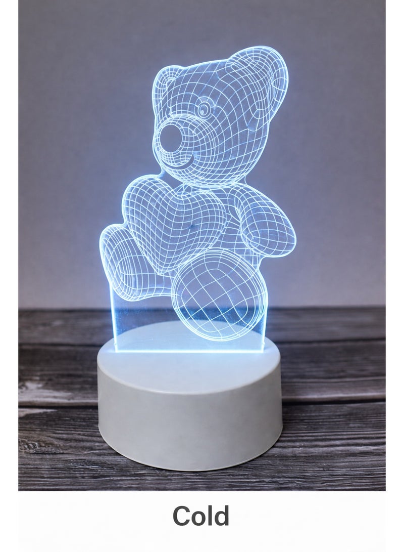 3D Teddy Bear LED Illusion Lamp with Touch Control – Warm, Cold & Natural Light – USB Powered - Image 5