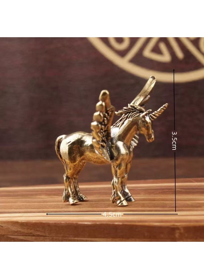 2PCS Vintage Brass Pegasus Unicorn Figurine – Creative Mini Mythical Horse Statue, Retro Art Decor Ornament for Home & Office - Image 3