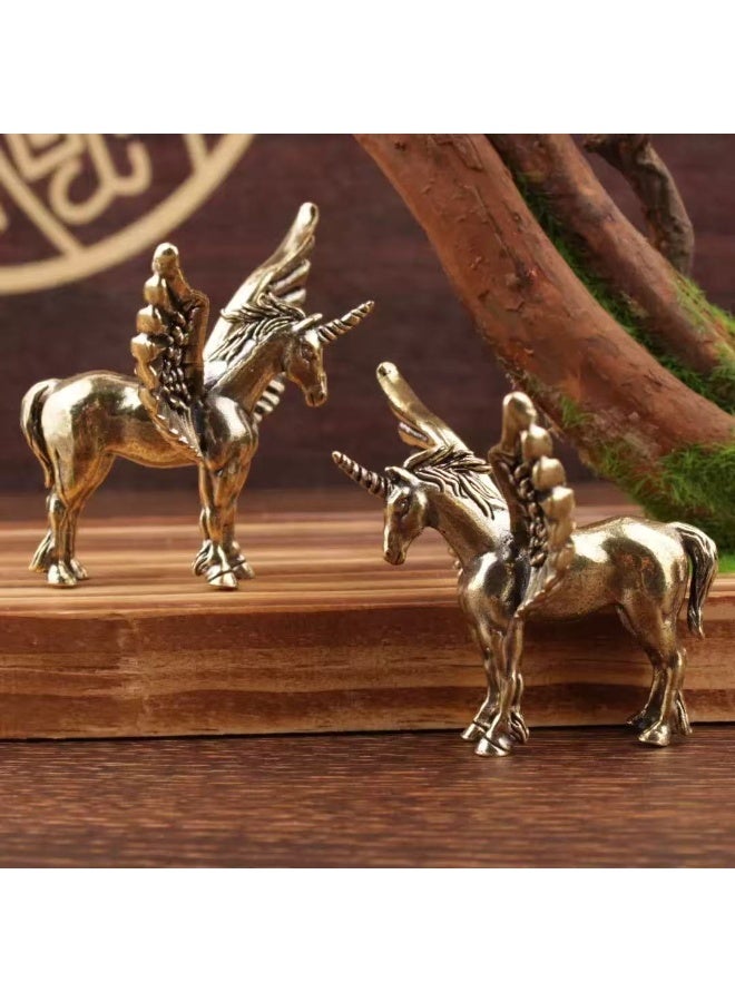 2PCS Vintage Brass Pegasus Unicorn Figurine – Creative Mini Mythical Horse Statue, Retro Art Decor Ornament for Home & Office - Image 1