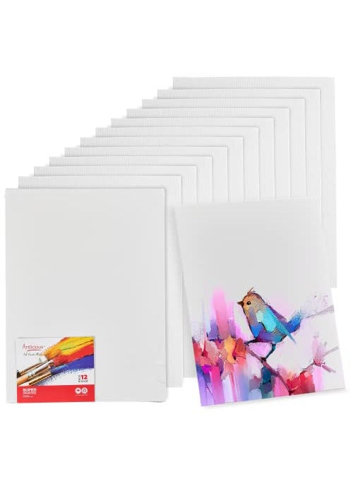 Artlicious Artlicious Canvases for Painting  Pack of 12 12 x 16 Inch Blank White Canvas Boards  100 Cotton Art Panels for Oil Acrylic  Watercolor Paint 