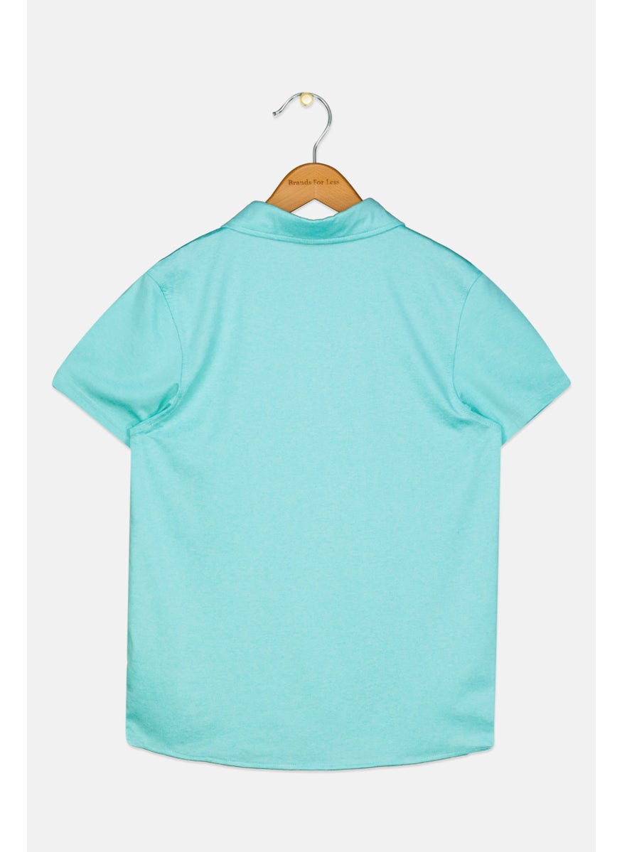 Andy & Evan Kids Boy Short Sleeve Plain Polo Shirt, Aqua Blue  - Image 2