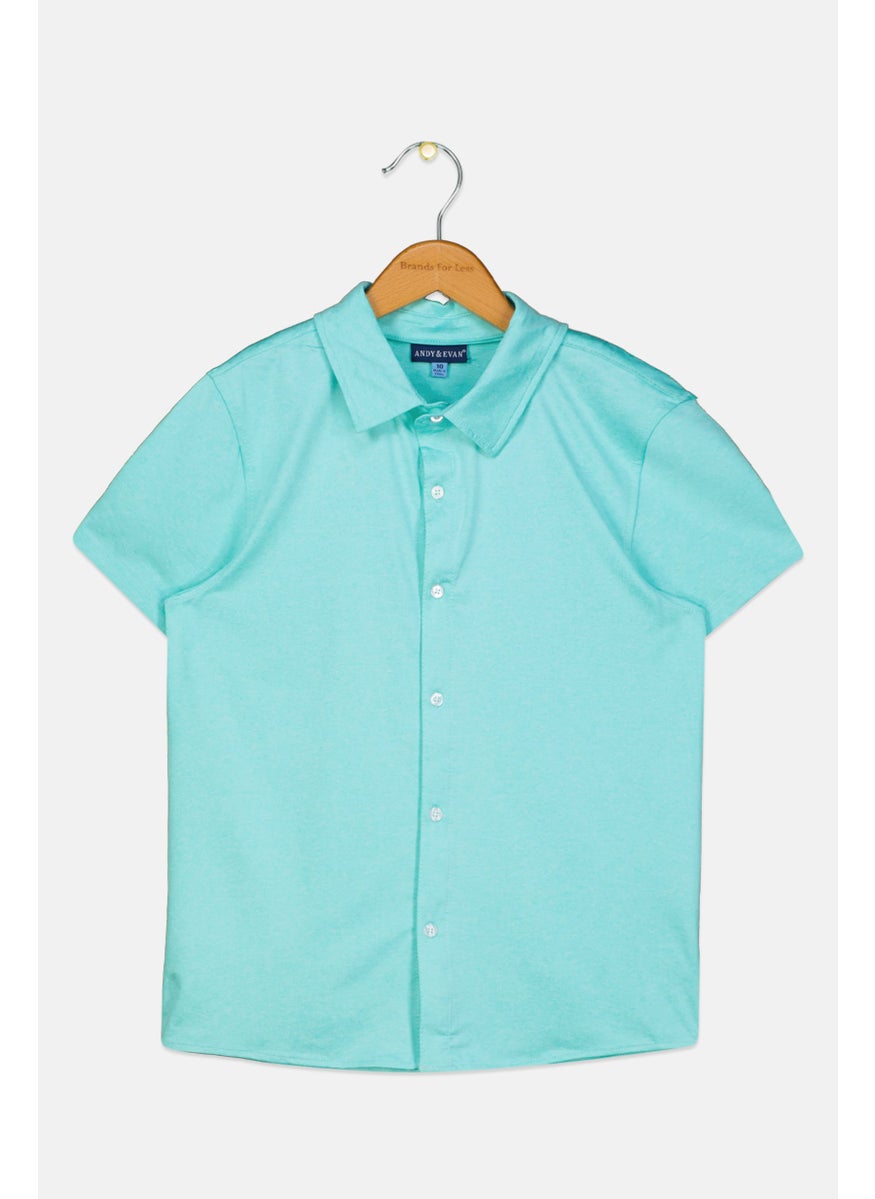 Andy & Evan Kids Boy Short Sleeve Plain Polo Shirt, Aqua Blue  - Image 1