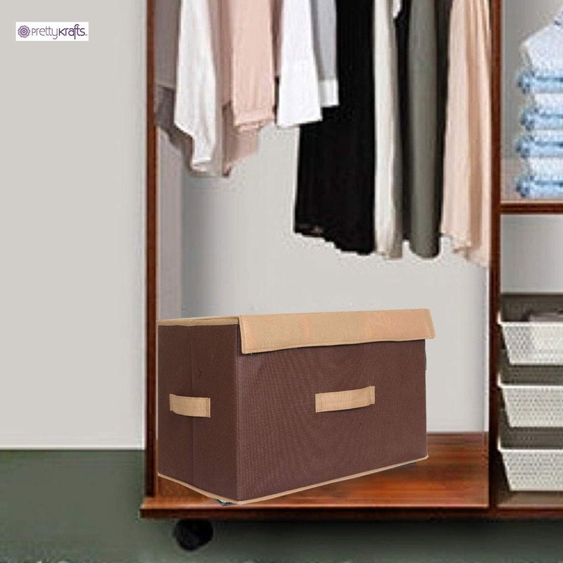 PrettyKrafts PrettyKrafts Clothes Organizer Large AdjustableMovable Dividers Storage Box Bag with Durable Fabric Reinforced Handle Clear Window for Shoes Blankets Sweaters Toys Brown and Beige Standard  - Image 2