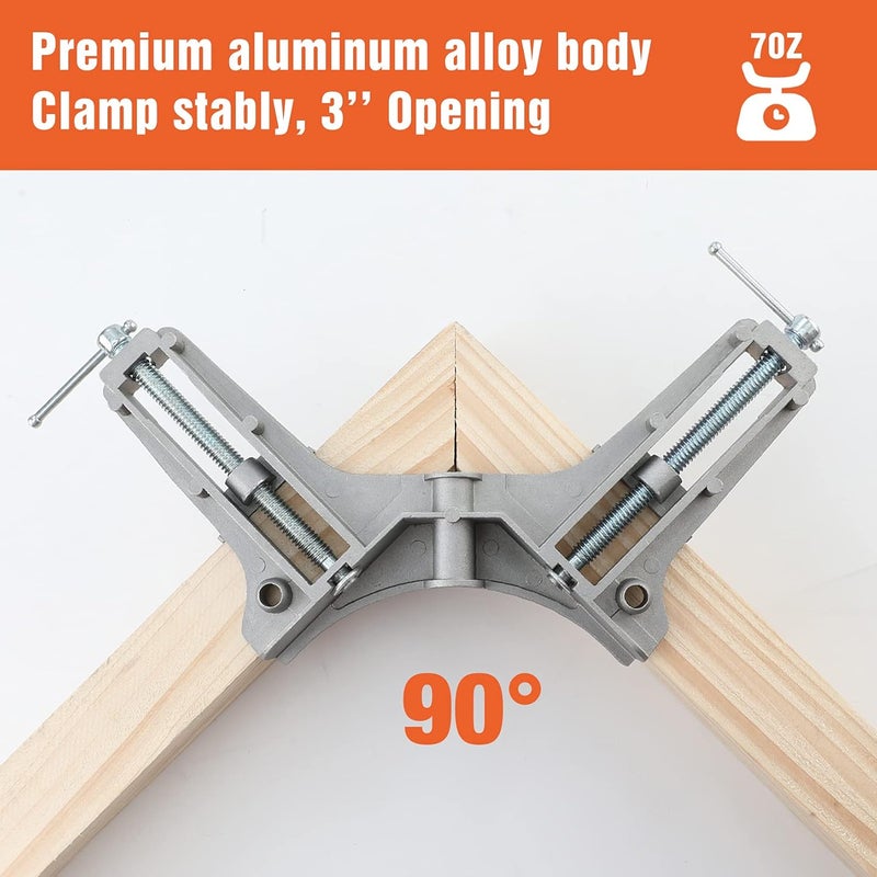 Pony 2-Piece 90 Degree Corner Clamp Set, Featured with 3’’ Maximum Opening, 200 lbs Clamping Force & 1/2’’ Clamping Height, Aluminum Alloy Body, Adjustable Right Angle Clamps for Multiple Projects - Image 2