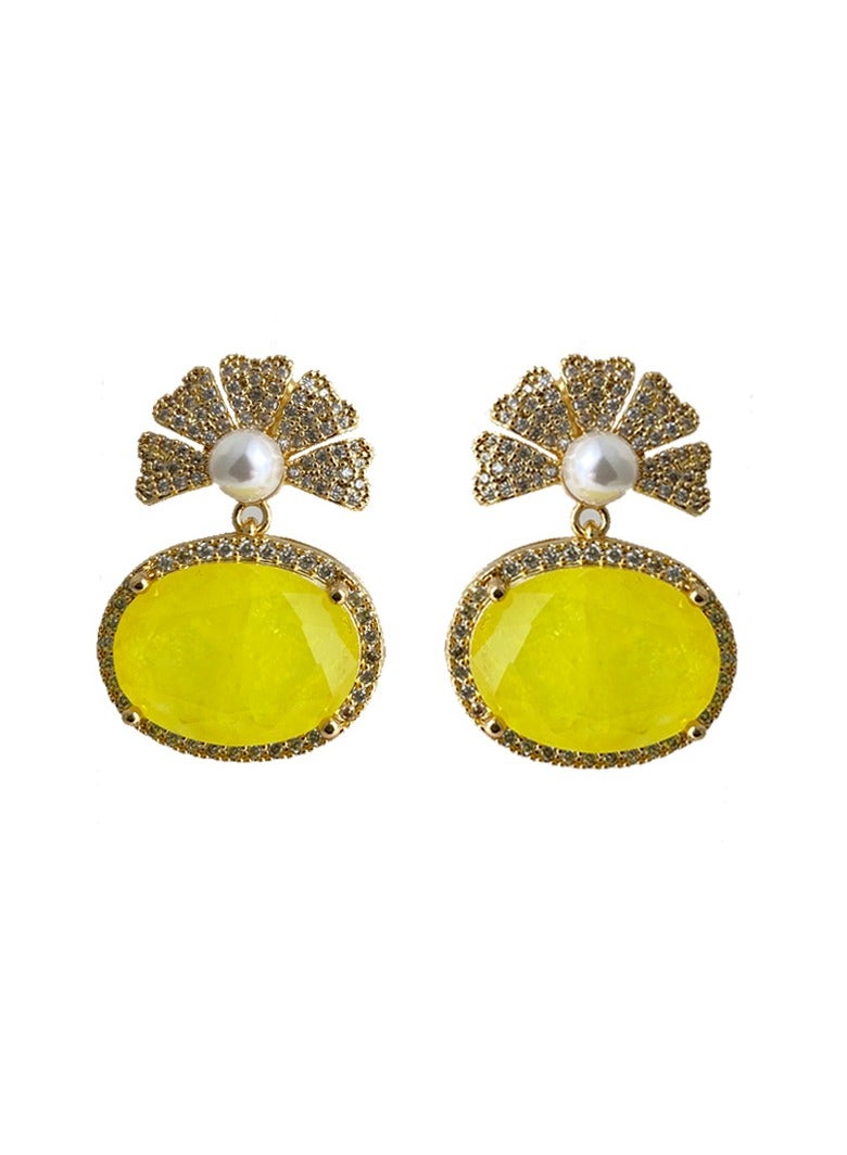 Generic 925 Sterling Silver Light Yellow Zirconia and Rhinestones Elegant Flowers Oval Dangle Earrings For Women and Girls Fashion, Comes with a Gift Box Everyday Jewelry - Image 1