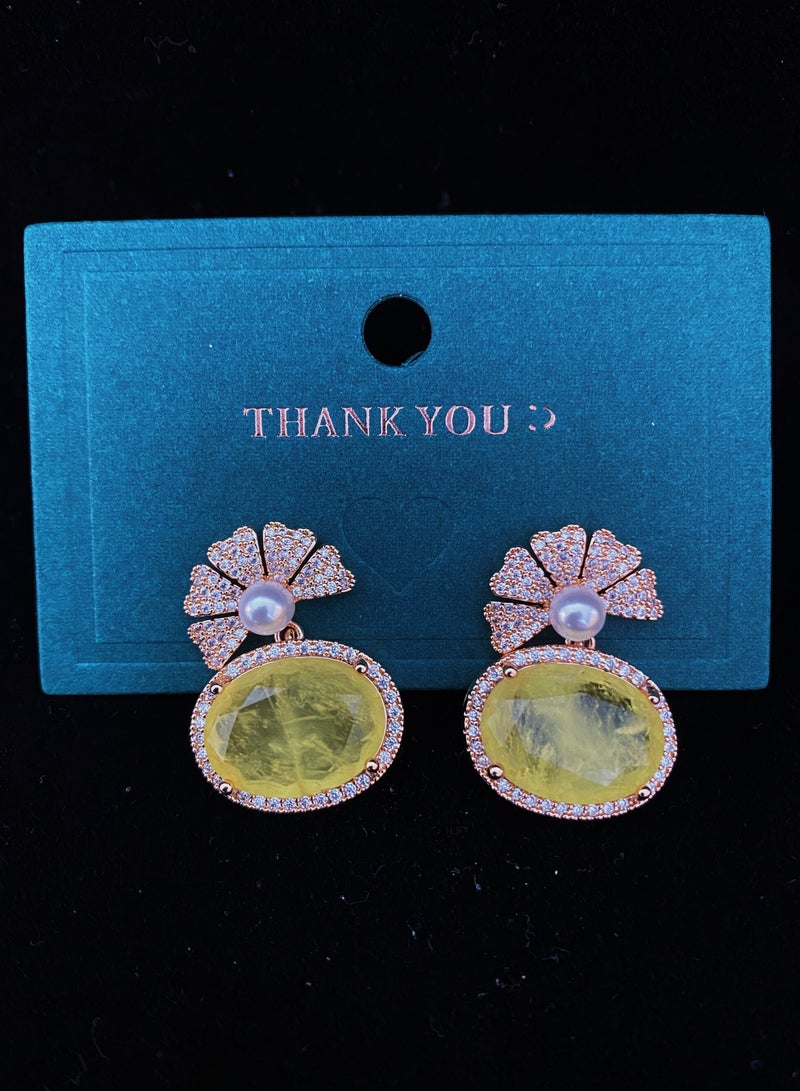 Generic 925 Sterling Silver Light Yellow Zirconia and Rhinestones Elegant Flowers Oval Dangle Earrings For Women and Girls Fashion, Comes with a Gift Box Everyday Jewelry - Image 3