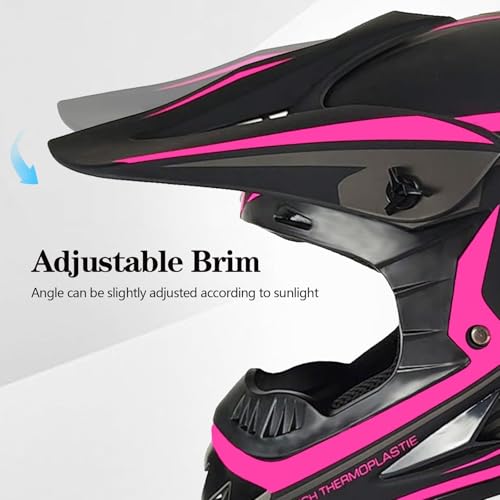 Cutey Youth Kids Motocross Helmet, Adult ATV Dirt Bike Helmet, Off-Road BMX 4-Wheeler Full Face Motorcycle Helmet W/Goggles Gloves & Mask, DOT Approved, Pink, L - Image 3