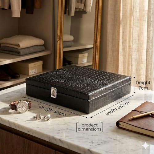 essart Faux Leather Luxury Sunglass Storage Case Premium Leather Eyewear Organizer Box Elegant Protective Case for Men & Women Sunglasses luxury chashma box (SG-10-DF-Black) - Image 3