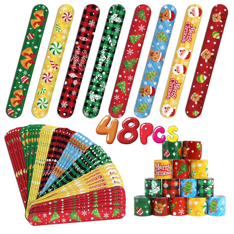 FOIMAS 48pcs Christmas Slap BraceletsXmas Santa Reindeer Snap Bracelet Wristband for Kids Christmas Stocking Stuffer Bag Filler Party Favor Supply - Image 2
