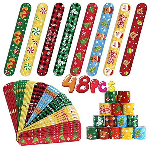 FOIMAS 48pcs Christmas Slap BraceletsXmas Santa Reindeer Snap Bracelet Wristband for Kids Christmas Stocking Stuffer Bag Filler Party Favor Supply - Image 1