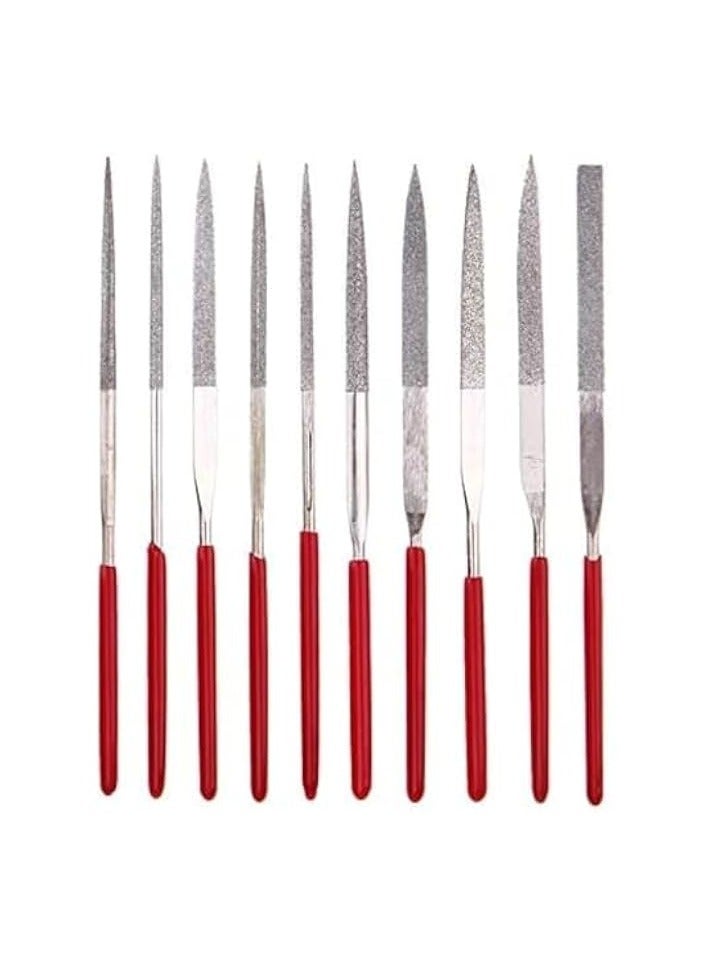 بروماس مجموعة مبردات معدنية ماسية صغيرة مكونة من 10 قطع، مبرد إبرة دائري صغير، مجموعة مبرد مثلث مربع مسطح، أدوات مبرد خشبية وحجرية زجاجية للمجوهرات والحرف اليدوية - 3 × 140 مم - Image 1