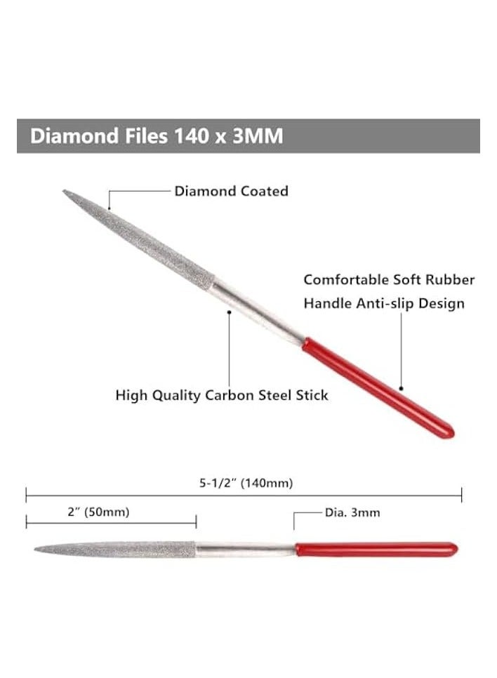 بروماس مجموعة مبردات معدنية ماسية صغيرة مكونة من 10 قطع، مبرد إبرة دائري صغير، مجموعة مبرد مثلث مربع مسطح، أدوات مبرد خشبية وحجرية زجاجية للمجوهرات والحرف اليدوية - 3 × 140 مم - Image 3