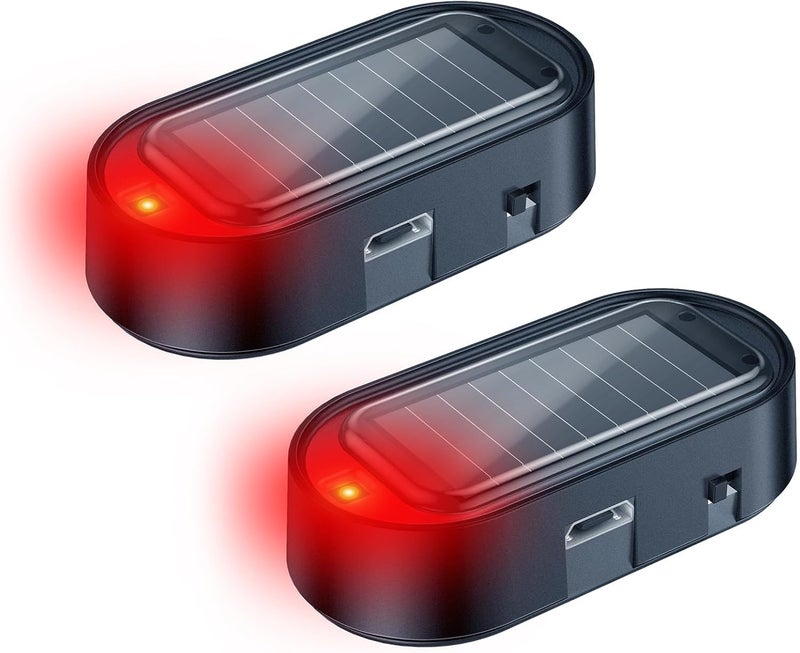 2PCS Car Solar Power Dummy Alarm, Anti-Theft LED Flashing Security Light with USB Charging Port, Automotive Warning and Safety Light, SUV, Truck, Red, Solar-Powered Car Security Accessory - Image 1