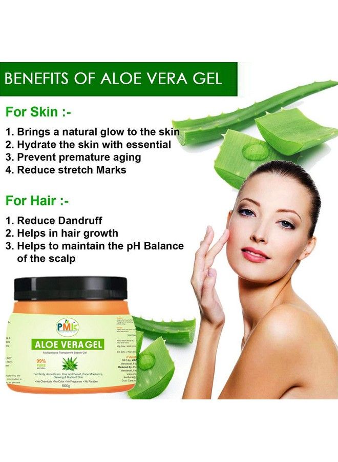 PMK 100% Pure Natural Aloe Vera Gel Transparent Multipurpose Beauty Skin Gel Ideal For Skin Face Body Hair Beard Acne Scars Moisturizing (500 Gm) - Image 4