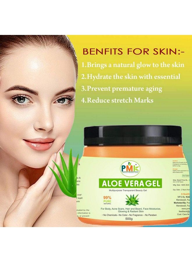 PMK 100% Pure Natural Aloe Vera Gel Transparent Multipurpose Beauty Skin Gel Ideal For Skin Face Body Hair Beard Acne Scars Moisturizing (500 Gm) - Image 5