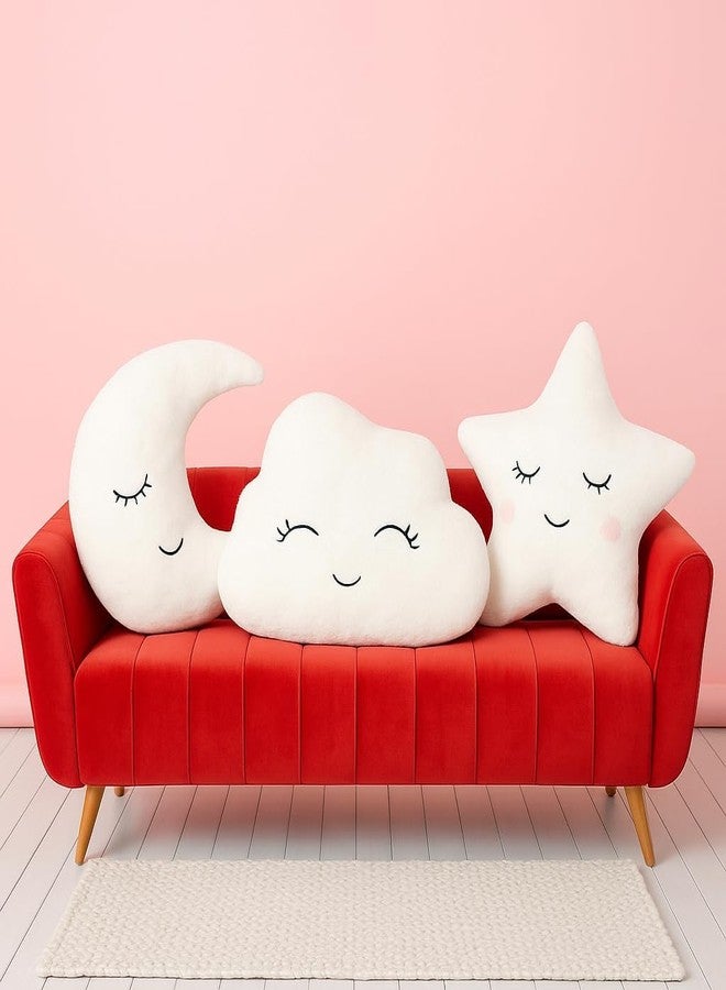 HAPPY BRO Pack of 3 Cloud, Moon & Star Shaped Pillows with Crown – Soft Plush Cushions for Kids, Nursery Décor, Baby Cot, Bedroom Decoration - Image 1