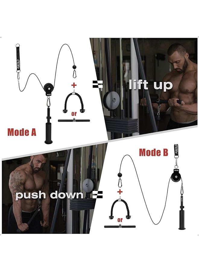 X spring Pulley System Gym Home Gym Equipment with Silent Pulley Tricep Rope Straight Bar 2 Cables Upgrad Loading Pin 3 Hoist Buckles and Hanging Strap Home Cable Pulley System for Core Routine - Image 3
