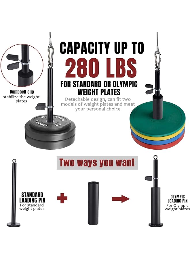 X spring Pulley System Gym Home Gym Equipment with Silent Pulley Tricep Rope Straight Bar 2 Cables Upgrad Loading Pin 3 Hoist Buckles and Hanging Strap Home Cable Pulley System for Core Routine - Image 2