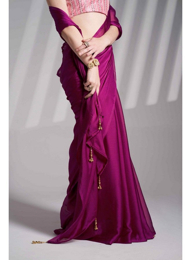 Shiv Textiles Women's Chiffon Lace Border Saree(KLIS-934-WINE) - Image 2