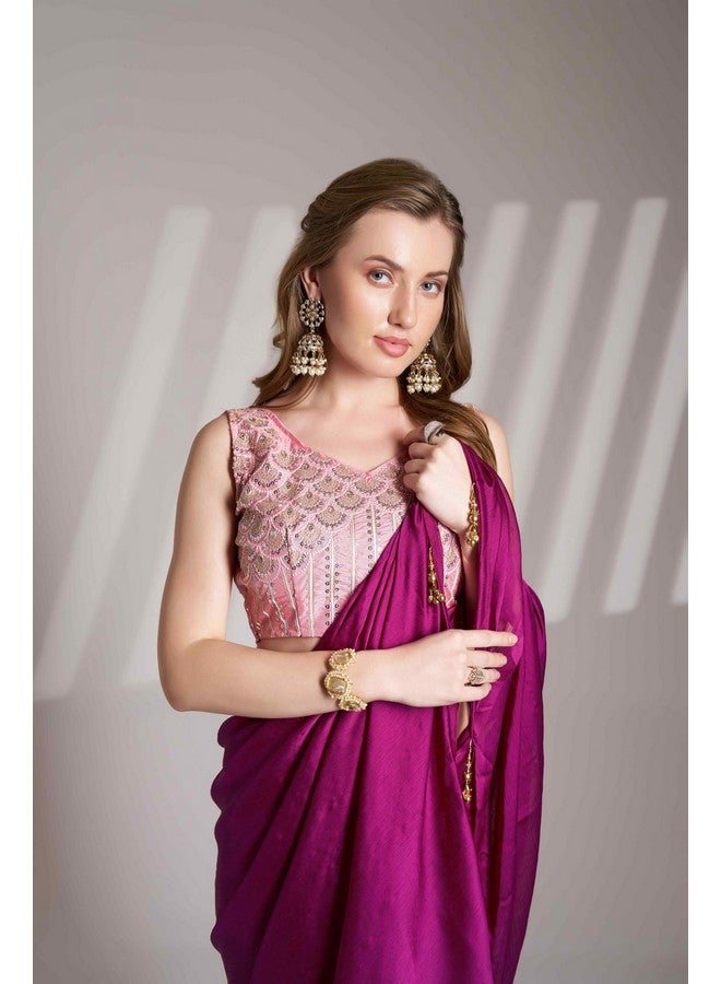 Shiv Textiles Women's Chiffon Lace Border Saree(KLIS-934-WINE) - Image 5