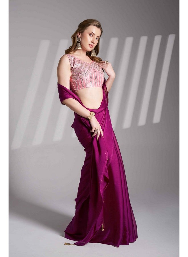 Shiv Textiles Women's Chiffon Lace Border Saree(KLIS-934-WINE) - Image 3