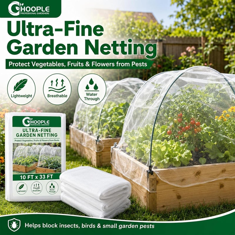 Hoople Garden Netting 10 FT x 33 FT, Ultra-Fine Mesh Plant Cover, Bug Netting for Garden, Insect Pest Barrier Row Cover for Vegetables, Fruits & Flowers, Lightweight Breathable Garden Mesh Netting - Image 2