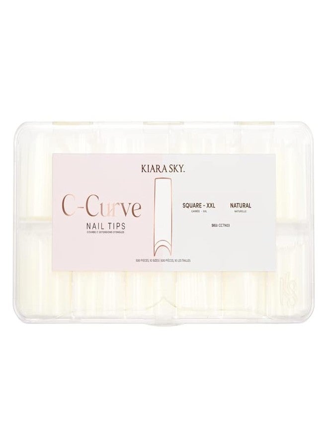 Kiara sky Nail Tips | C Curve Square Natural | 500 pieces | XXL Length | 10 Sizes - Image 1