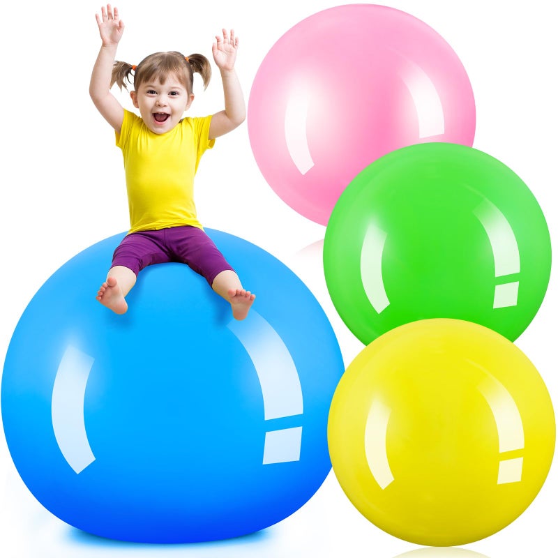 Jenaai 4 Pcs 30 Inch Big Bounce Large Rubber Inflatable Kickball - Giant Outdoor Exercise Ball for Jumping  Hopping  Activity Games  Sports Party (Pink  Blue  Yellow  Green) - Image 1