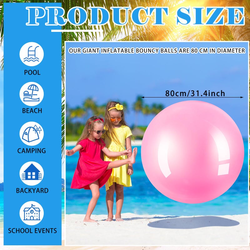 Jenaai 4 Pcs 30 Inch Big Bounce Large Rubber Inflatable Kickball - Giant Outdoor Exercise Ball for Jumping  Hopping  Activity Games  Sports Party (Pink  Blue  Yellow  Green) - Image 2