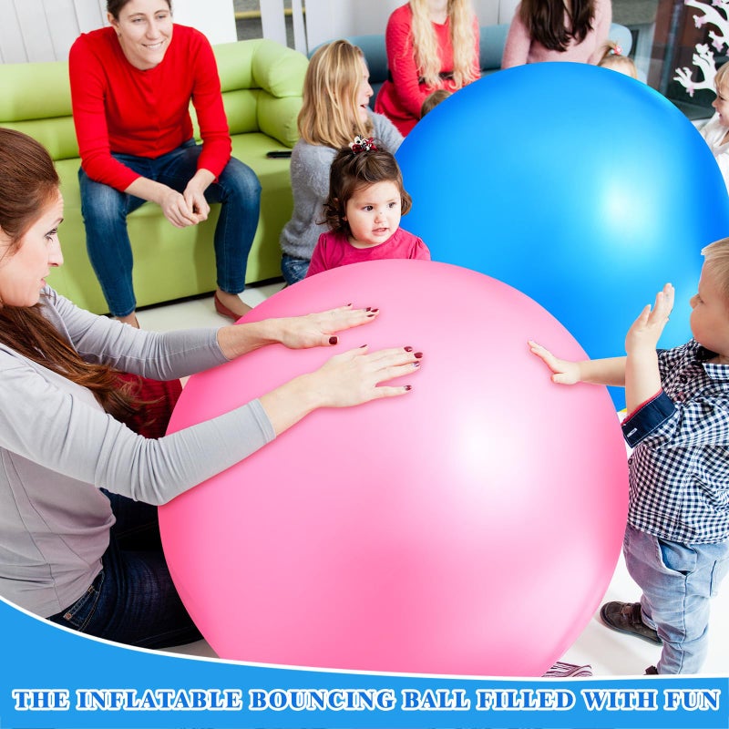 Jenaai 4 Pcs 30 Inch Big Bounce Large Rubber Inflatable Kickball - Giant Outdoor Exercise Ball for Jumping  Hopping  Activity Games  Sports Party (Pink  Blue  Yellow  Green) - Image 4