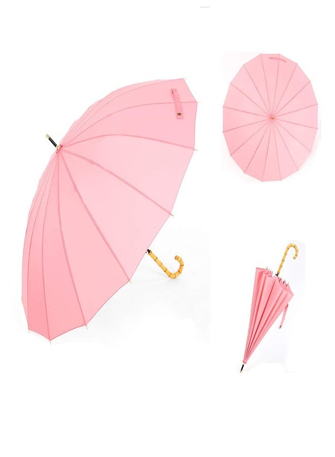 ThreeH Golf Umbrella Windproof and Rainproof Auto Open Bamboo Hook Handle Stick Umbrella KS08,Pink - Image 2