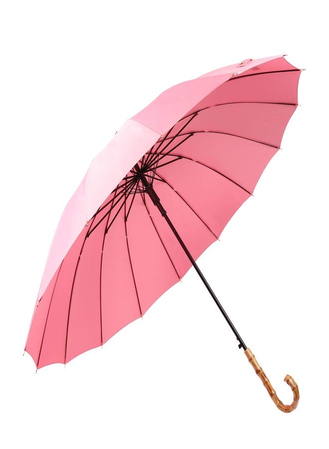 ThreeH Golf Umbrella Windproof and Rainproof Auto Open Bamboo Hook Handle Stick Umbrella KS08,Pink - Image 1