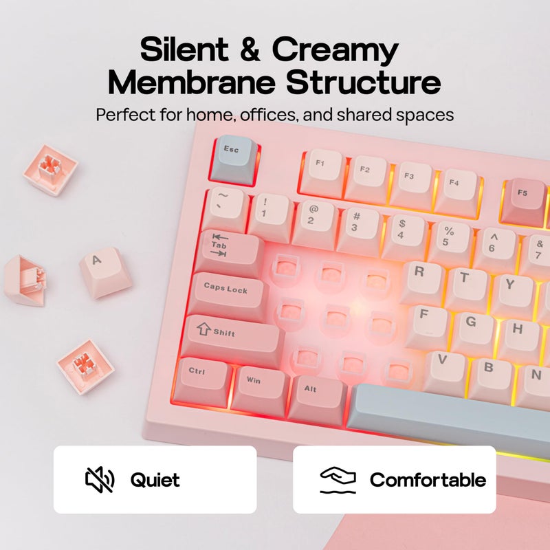 MechLands Aula S102 Membrane Gaming Keyboard with Number Pad, 100% Full Size Layout, USB-C Wired, RGB Backlit, Creamy Silicone Structure, Silent Keyboard for PC Game/Office (Pink) - Image 4
