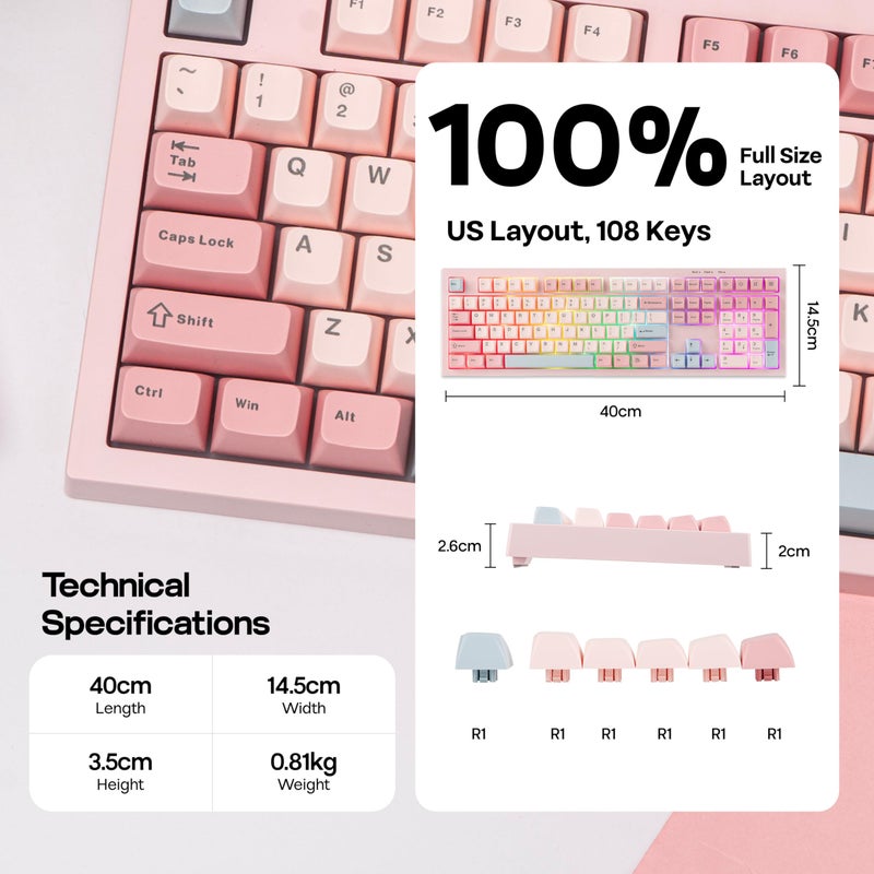 MechLands Aula S102 Membrane Gaming Keyboard with Number Pad, 100% Full Size Layout, USB-C Wired, RGB Backlit, Creamy Silicone Structure, Silent Keyboard for PC Game/Office (Pink) - Image 5